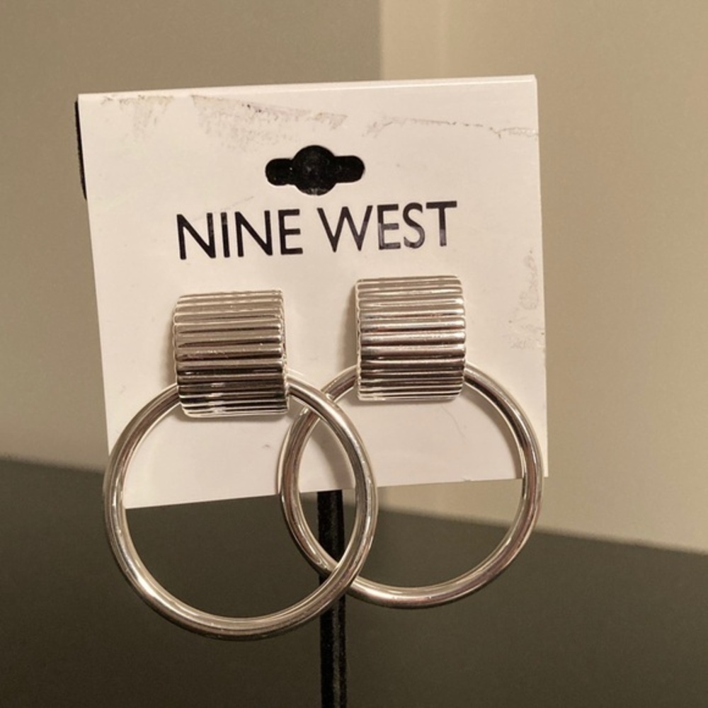 Nine West Silver Textured Hoop Earrings